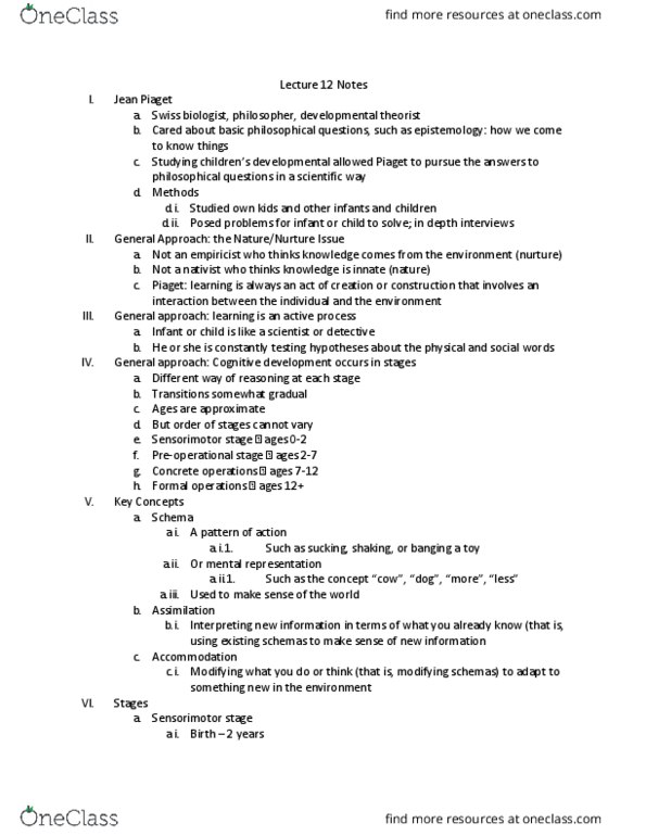 PSY BEH 11B Lecture Notes - Lecture 13: Egocentrism, Centrism, Cognitive Development thumbnail