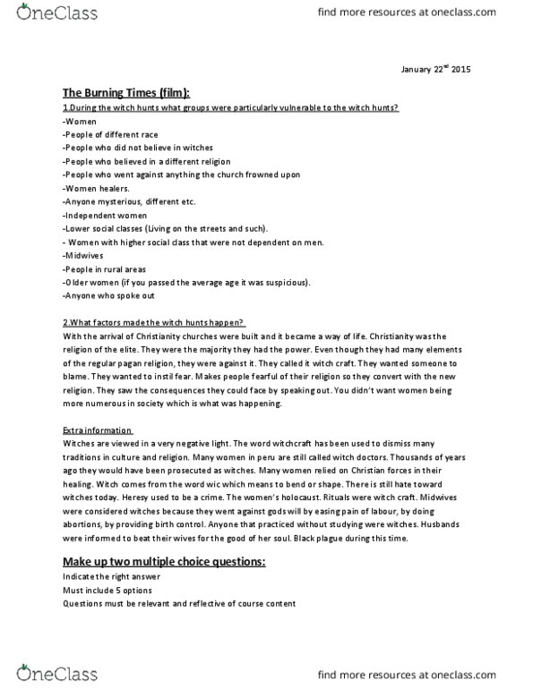 CRM 1301 Lecture Notes - Lecture 3: The Burning Times thumbnail