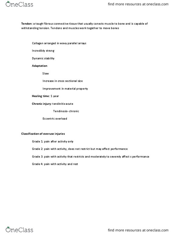 EHS 240 Lecture Notes - Lecture 9: Collagen, Tendinosis thumbnail