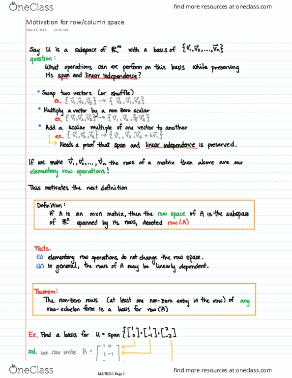 MATH 311 Lecture Notes - Lecture 5: Asteroid Family, Linear Independence, Row And Column Spaces thumbnail