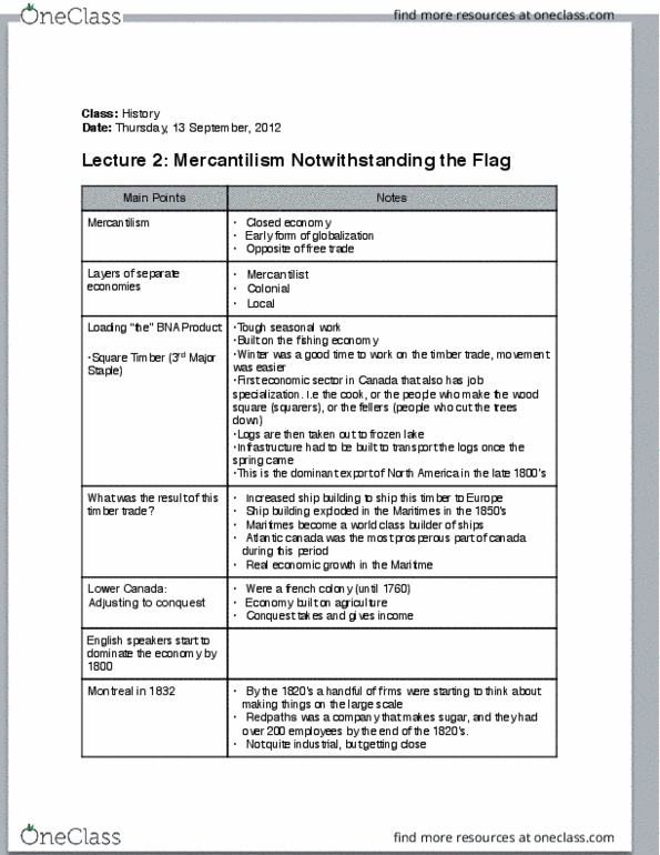 History 2125F/G Lecture Notes - Lecture 2: Samuel Cunard, Mercantilism, Lower Canada thumbnail