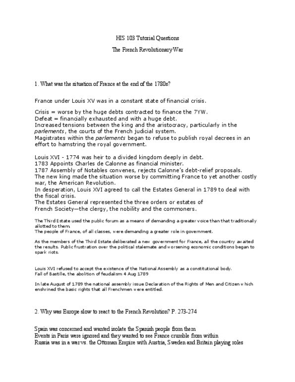 HIS103Y1 Lecture Notes - War Of The First Coalition, Charles Alexandre De Calonne thumbnail