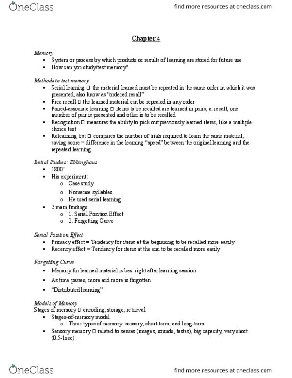 PSYC 100 Chapter Notes - Chapter 4: Working Memory, Mental Calculation, Iten thumbnail