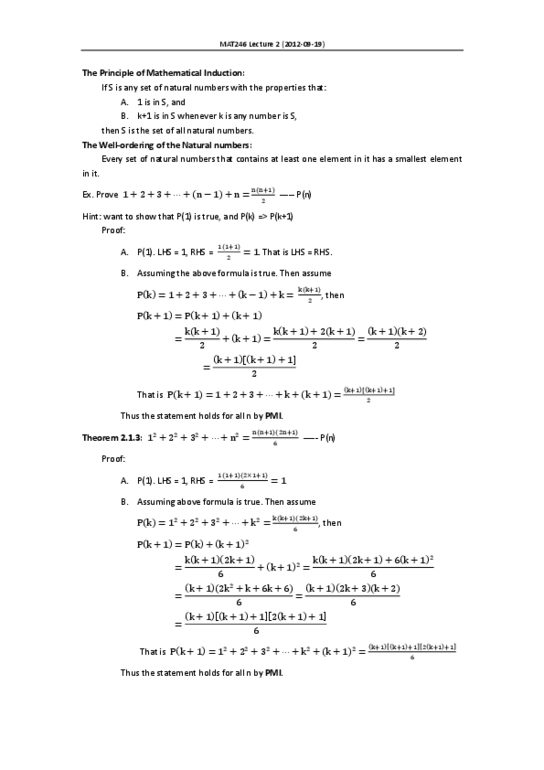 MAT246H1 Lecture Notes - Natural Number, Mathematical Induction thumbnail