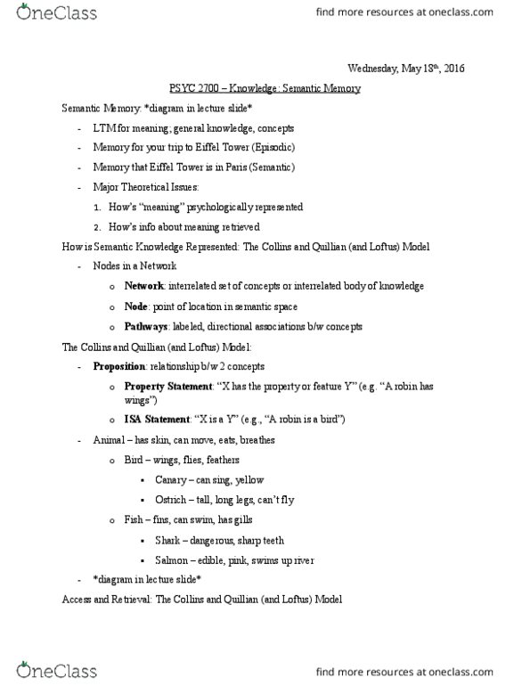 PSYC 2700 Lecture Notes - Lecture 6: Lexical Decision Task, Semantic Similarity, Central Tendency thumbnail