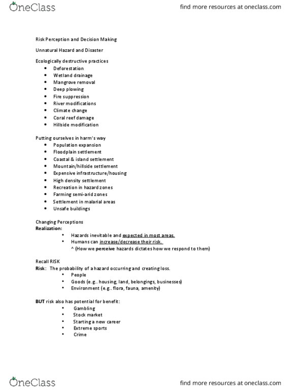 GEOG306 Lecture Notes - Lecture 5: Coral Reef, Deep Plowing, Risk Perception thumbnail