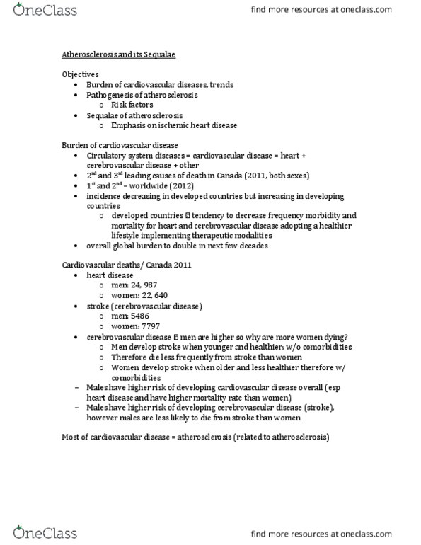 Pathology 3245B Lecture Notes - Lecture 12: Tunica Intima, Coronary Artery Disease, Cerebrovascular Disease thumbnail