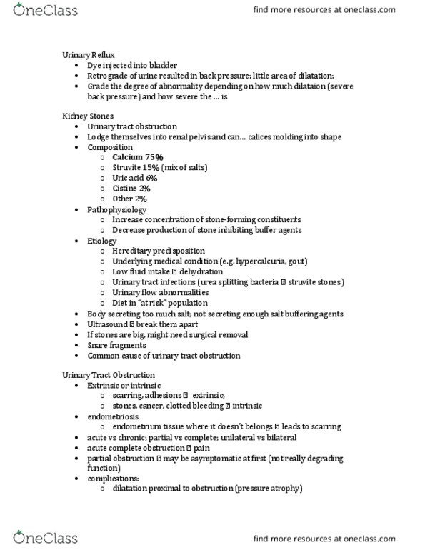 Pathology 3245B Lecture Notes - Lecture 9: Urinary Tract Infection, Urinary Retention, Bladder Stone thumbnail