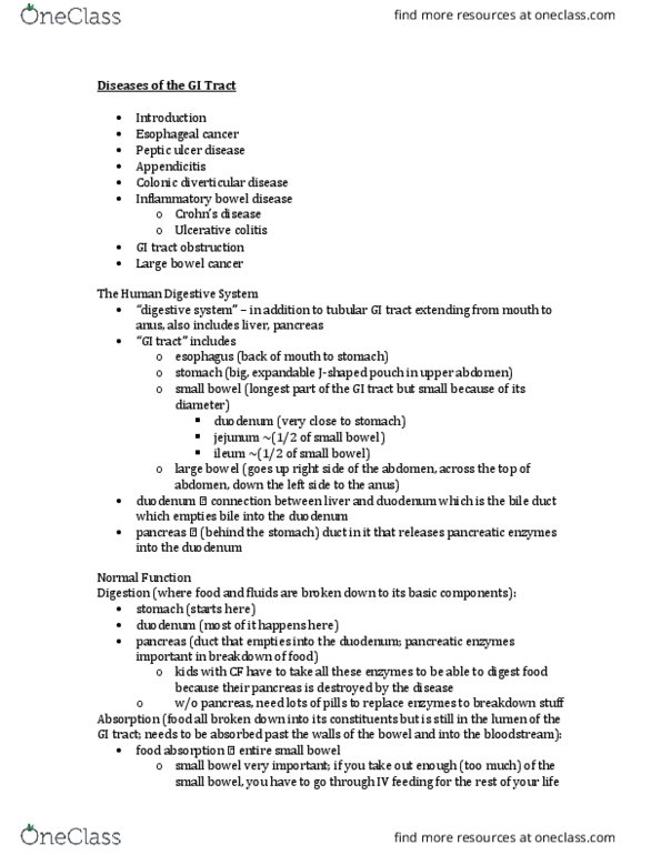 Pathology 3245B Lecture Notes - Lecture 5: Inflammatory Bowel Disease, Bowel Obstruction, Ulcerative Colitis thumbnail