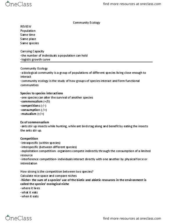 BIOL 211 Lecture Notes - Lecture 23: Logistic Function, Commensalism, Insular Biogeography thumbnail