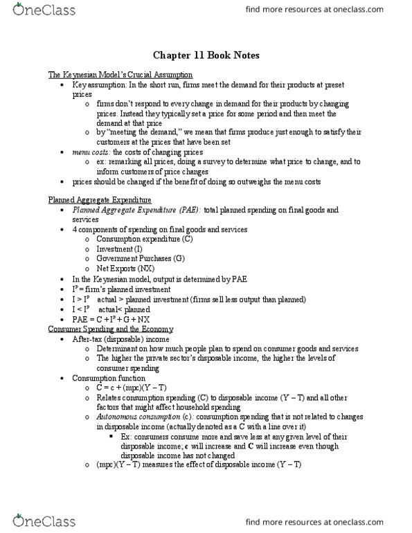 L11 Econ 1021 Chapter Notes - Chapter 11: Menu Cost, Autonomous Consumption, Parsec thumbnail