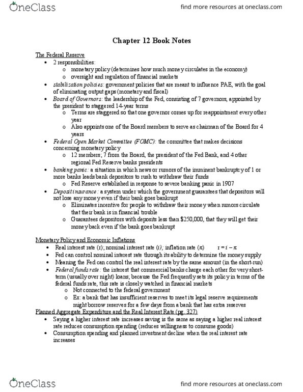 L11 Econ 1021 Chapter Notes - Chapter 12: Federal Open Market Committee, Federal Funds Rate, Real Interest Rate thumbnail