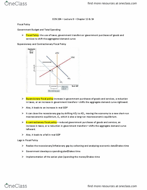 ECN 204 Lecture Notes - Lecture 8: Aggregate Demand, Demand Curve, Longrun thumbnail
