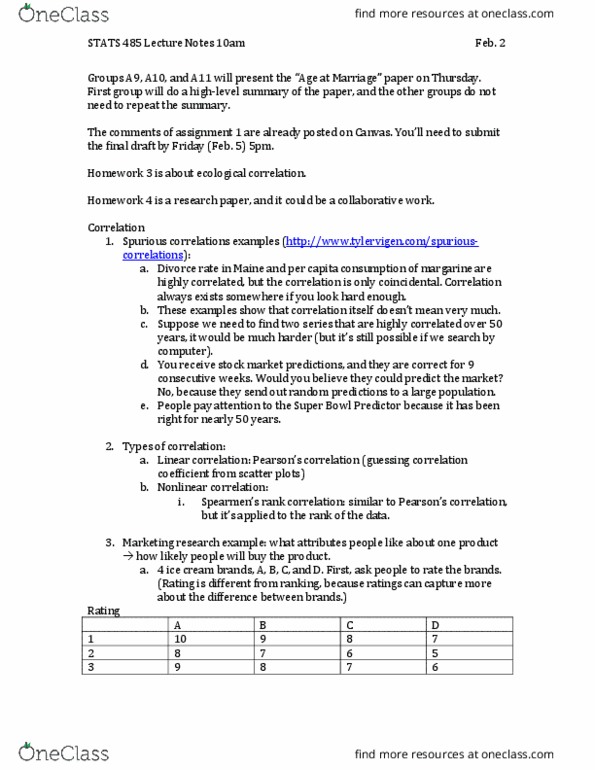 STATS 499 Lecture Notes - Lecture 6: Margarine, Odds Ratio, Autocorrelation thumbnail