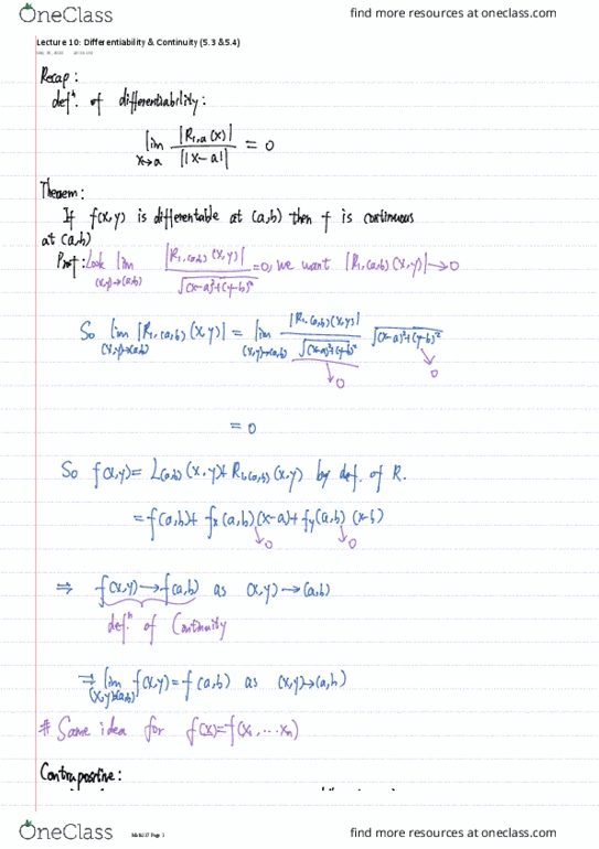 MATH237 Lecture 10: Lecture 10 Differentiability & Continuity (5.3 &5.4) by J.West thumbnail