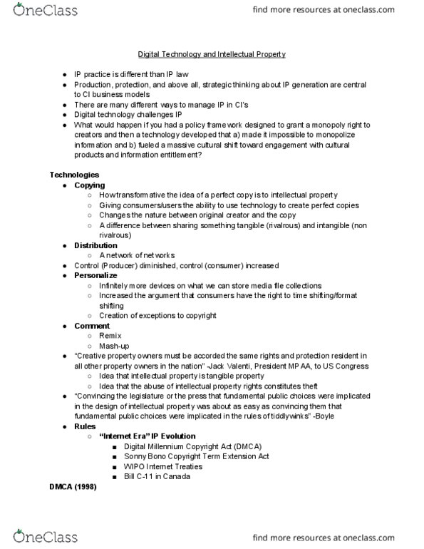 CRI 200 Lecture Notes - Lecture 3: Digital Rights Management, Digital Millennium Copyright Act, Internet Service Provider thumbnail