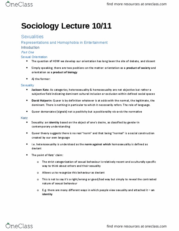 SOC 202 Lecture Notes - Lecture 5: Jackson Katz, David M. Halperin, Homophobia thumbnail