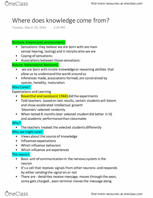 PSY BEH 11B Lecture Notes - Lecture 1: Empiricism, Heredity, Axon Terminal thumbnail