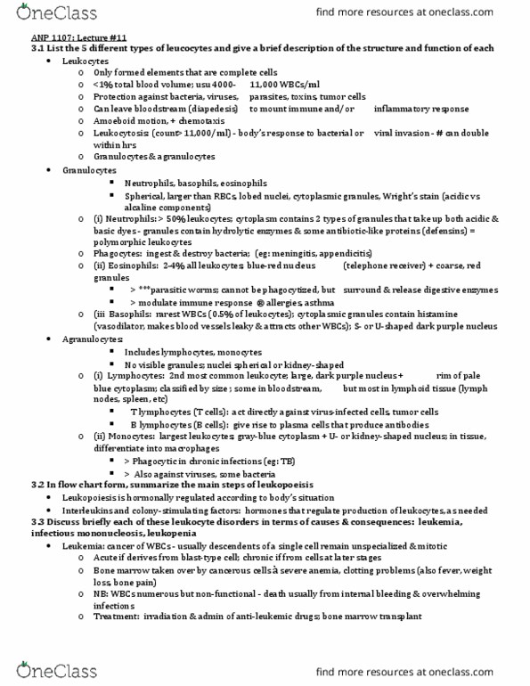 ANP 1107 Lecture Notes - Lecture 11: Hematopoietic Stem Cell Transplantation, Infectious Mononucleosis, B Cell thumbnail