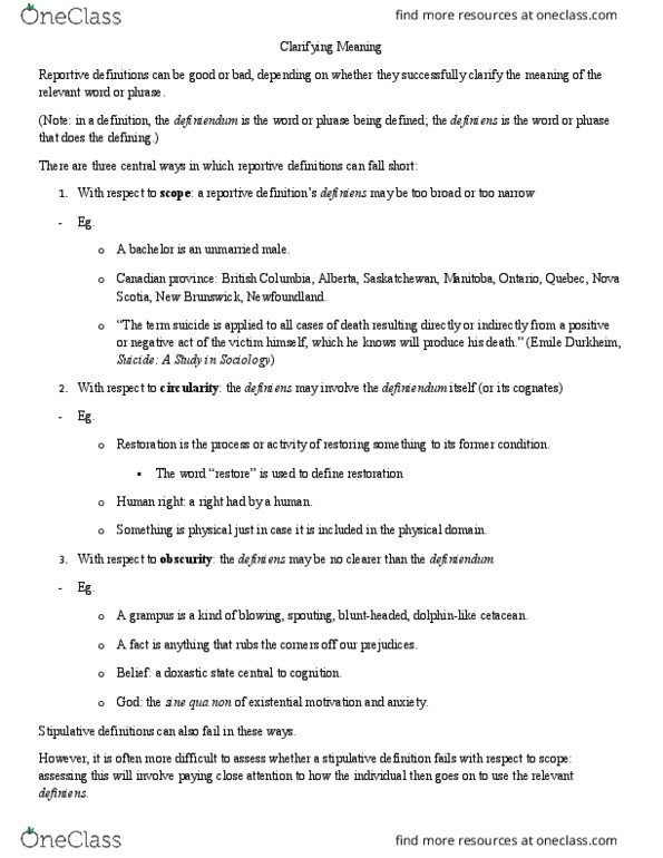 PHIL 2003 Lecture Notes - Lecture 4: Definition, Stipulative Definition, Cetacea thumbnail