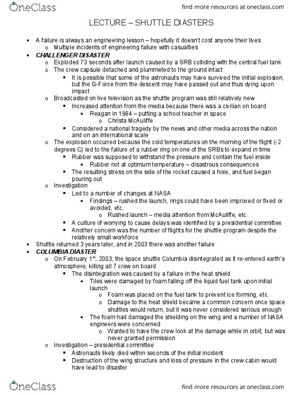 Geography 2090A/B Lecture Notes - Lecture 7: Christa Mcauliffe, G-Force, Space Shuttle Challenger Disaster thumbnail