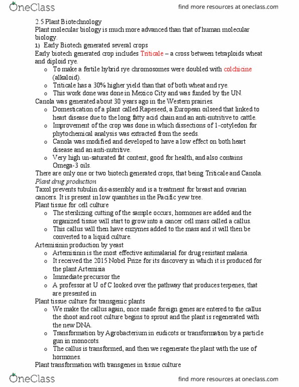 BIO 2137 Chapter Notes - Chapter 2.5: Triticale, Rapeseed, Unsaturated Fat thumbnail