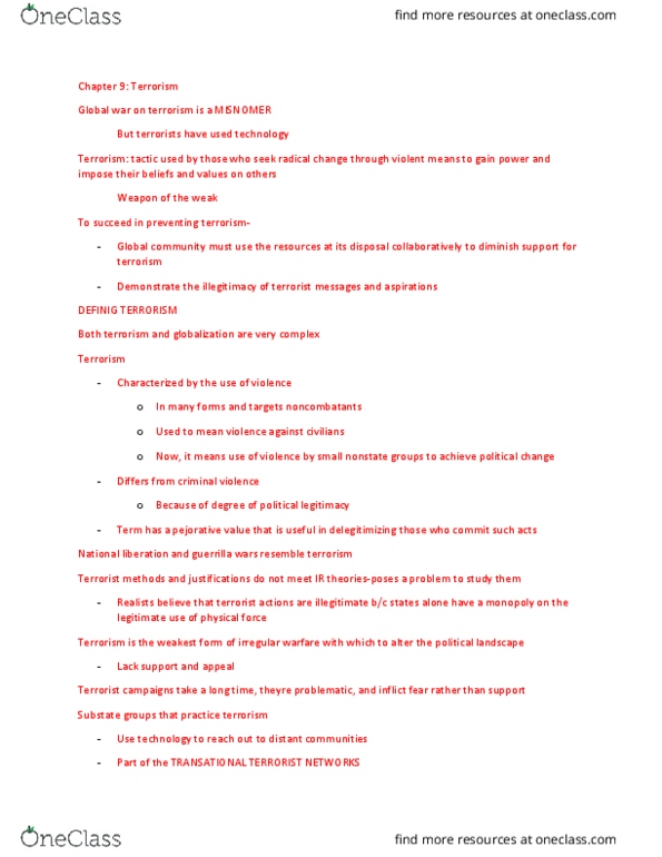 CRM/LAW C7 Chapter Notes - Chapter 1: Radical Change, Counter-Terrorism, Terrorist Threats thumbnail