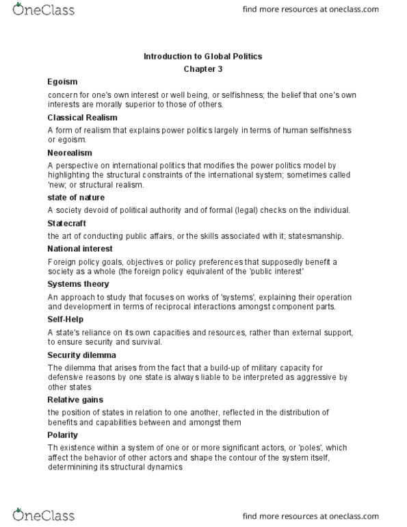 INTL ST 14 Lecture Notes - Lecture 12: Security Dilemma, Structural Dynamics, Egotism thumbnail