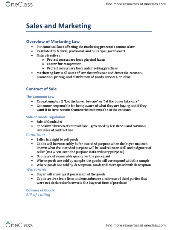 Management and Organizational Studies 2275A/B Chapter 23-24: Sales and Marketing thumbnail