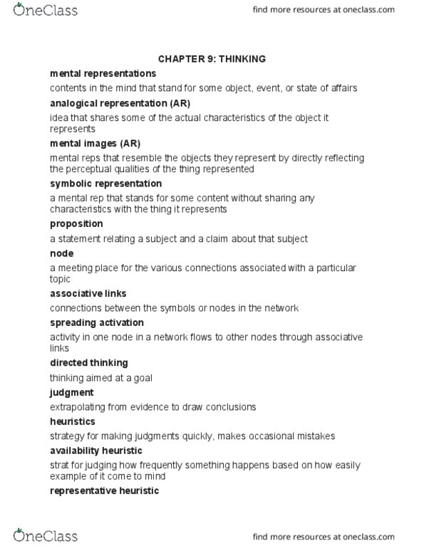 PSY BEH 11B Chapter Notes - Chapter 9: Loss Aversion, Availability Heuristic, Dual Process Theory thumbnail