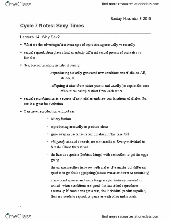 Biology 1001A Chapter Casual Cycle 7 notes: Cycle 7 Notes thumbnail