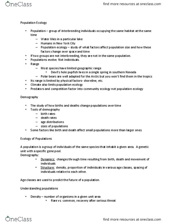 BIO 126 Lecture Notes - Lecture 20: Pupfish, Population Ecology, Overfishing thumbnail