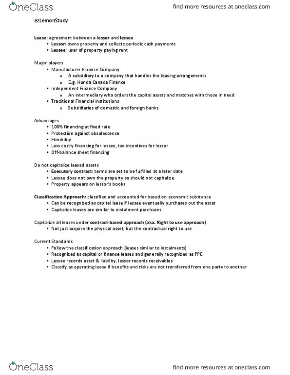 COMMERCE 3AC3 Chapter Notes - Chapter 20: Executory Contract, Finance Lease, Operating Lease thumbnail