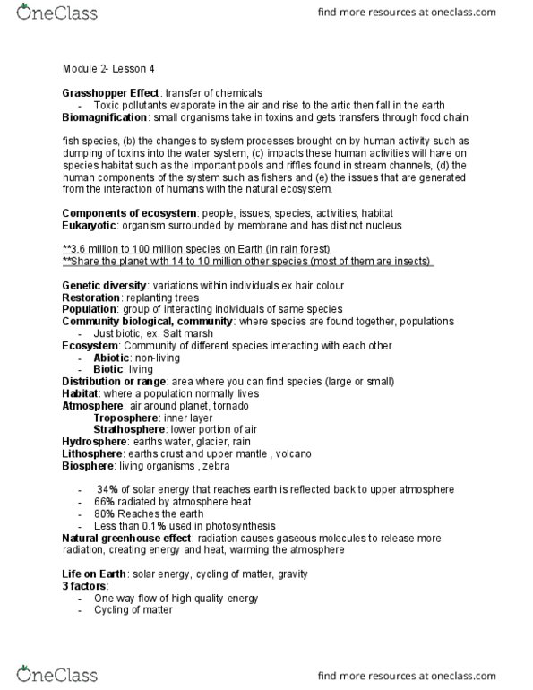 ES101 Lecture Notes - Lecture 4: Biomagnification, Genetic Diversity, Lithosphere thumbnail