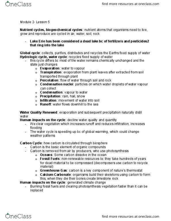 ES101 Lecture Notes - Lecture 8: Water Cycle, Transpiration, Calcium Carbonate thumbnail