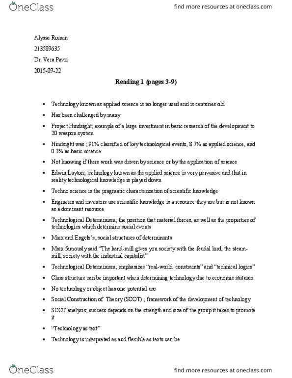 NATS 1775 Lecture Notes - Lecture 5: Technological Determinism thumbnail