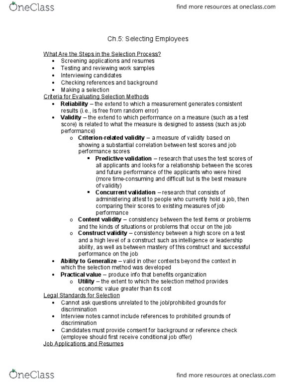 Management and Organizational Studies 1021A/B Chapter Notes - Chapter 5: Job Performance, Agreeableness, Applicant Tracking System thumbnail