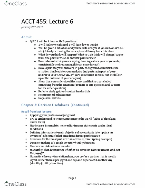 ACCT 455 Lecture Notes - Lecture 6: Utility, Main Diagonal, Historical Cost thumbnail