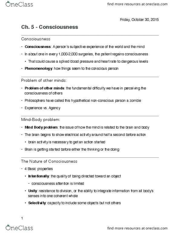 PSYO 111 Chapter Notes - Chapter 5: Thought Suppression, Charlotte Selver, Unconsciousness thumbnail