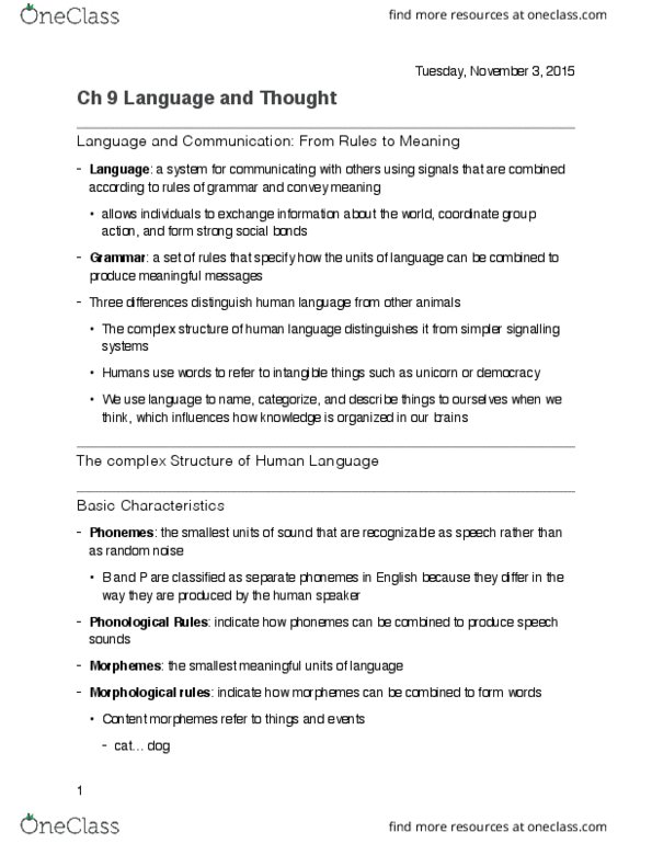 PSYO 111 Chapter Notes - Chapter 9: Function Word, Surface Roughness, Deep Structure And Surface Structure thumbnail