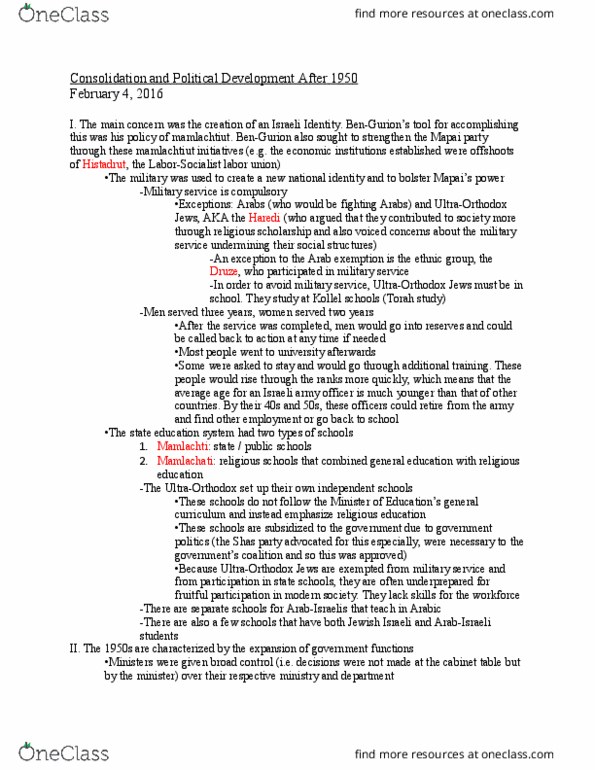 POLI 437 Lecture Notes - Lecture 2: Arab Jews, Kollel, Haredi Judaism thumbnail