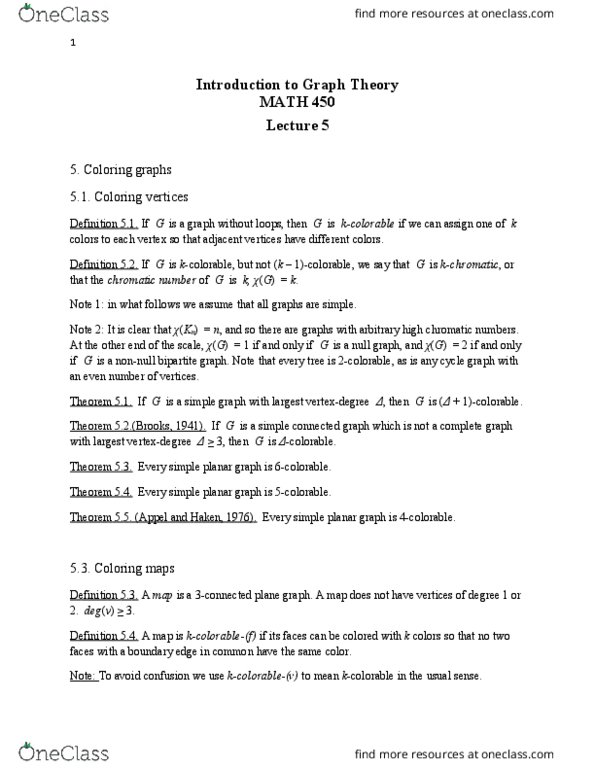 MATH 450 Lecture Notes - Lecture 5: Bipartite Graph, Graph Theory, Planar Graph thumbnail