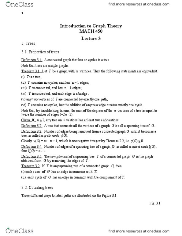 MATH 450 Lecture Notes - Lecture 3: Graph Theory, Cycle Rank, Handshaking Lemma thumbnail