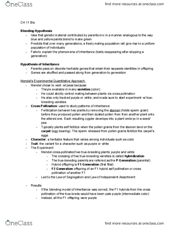 BIO 122 Lecture Notes - Lecture 11: F1 Hybrid, Gynoecium, Stamen thumbnail