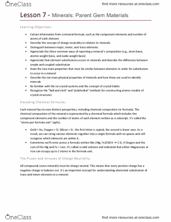 EOSC 118 Lecture Notes - Lecture 7: Substitution Reaction, Chemical Formula, Formula Unit thumbnail