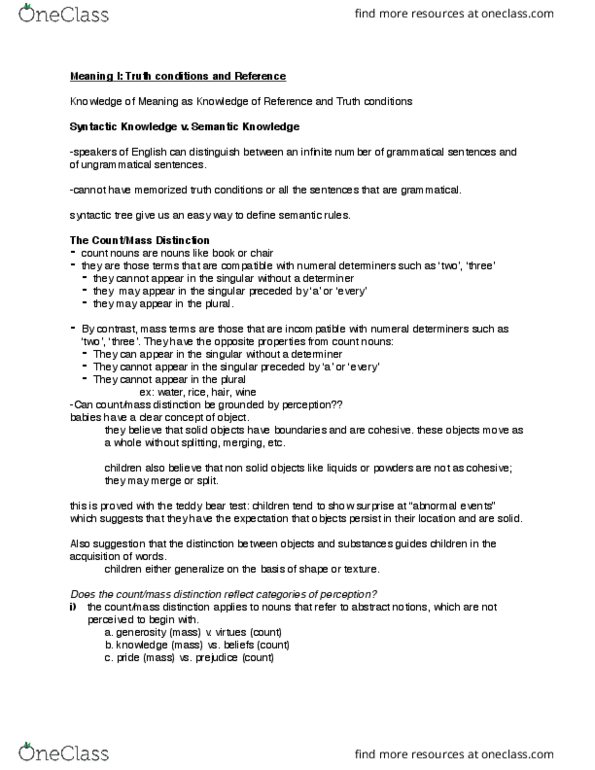 LING 1 Lecture Notes - Lecture 5: Count Noun, Teddy Bear, Mass Noun thumbnail