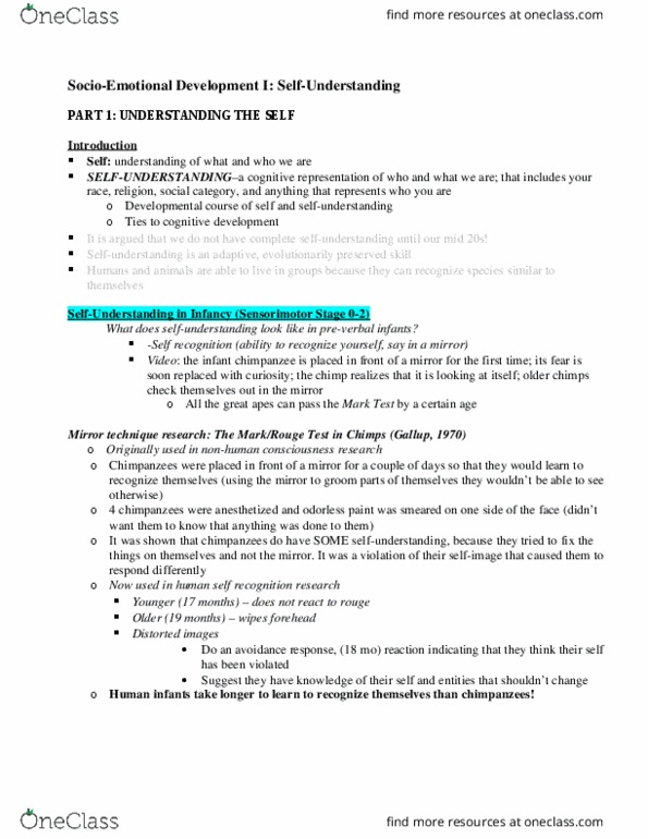 PSYCH 2AA3 Lecture Notes - Lecture 8: 18 Months, Hominidae, Cognitive Development thumbnail