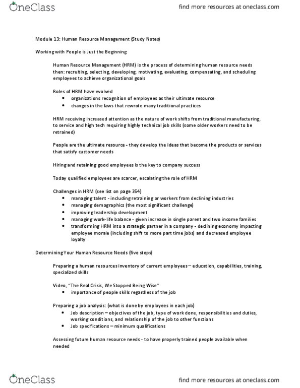 ARBUS101 Chapter Notes - Chapter 13: Job Analysis, Shift Work, Job Satisfaction thumbnail