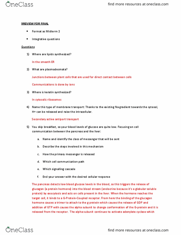 BIO 1140 Lecture Notes - Lecture 5: Antiporter, Plasmodesma, Blood Sugar thumbnail