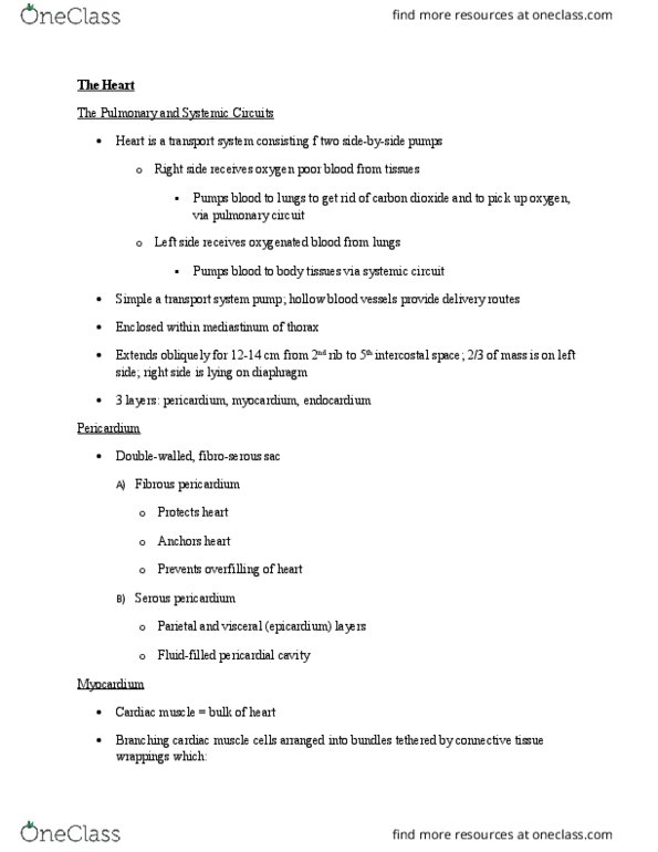 ANP 1105 Lecture Notes - Lecture 9: Inferior Vena Cava, Superior Vena Cava, Pulmonary Circulation thumbnail